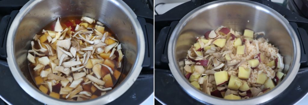 ホットクックで作る幼児食：サツマイモと舞茸の炊き込みご飯の作り方