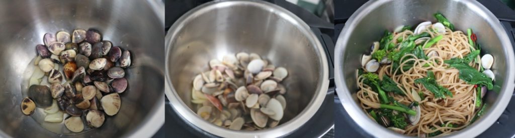 ホットクックで作るハマグリと菜の花のパスタのレシピ
