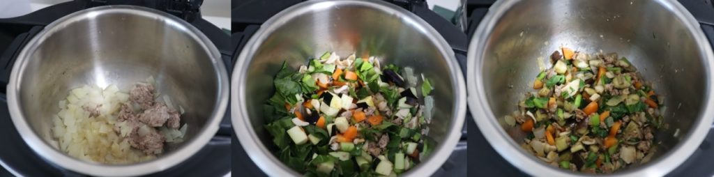 ホットクックで幼児食：ひき肉と小松菜の炒めもののレシピ