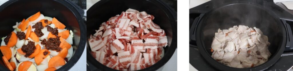 ホットクックで作る！豚バラ肉と野菜の無水味噌重ね煮のレシピ