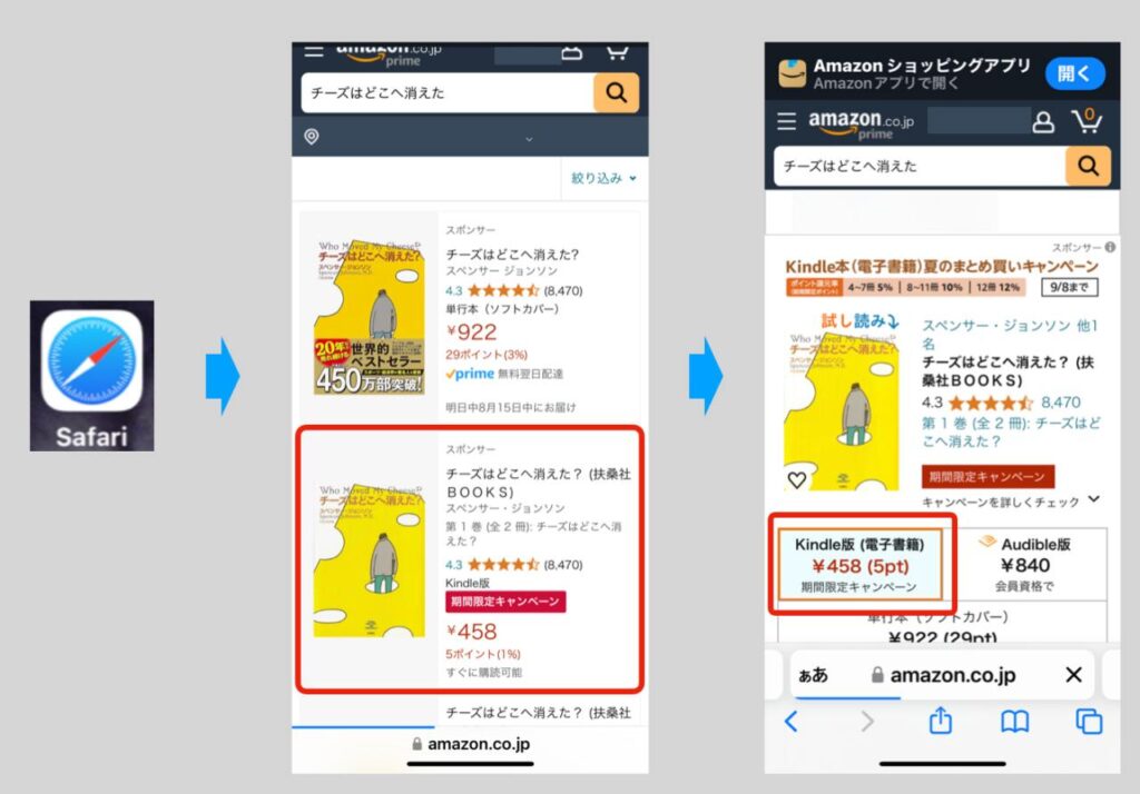 iPhoneでKindle本を購入する手順