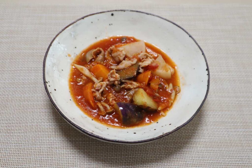 豚バラ肉と野菜のトマト煮込み重ね煮風の出来上がりと味