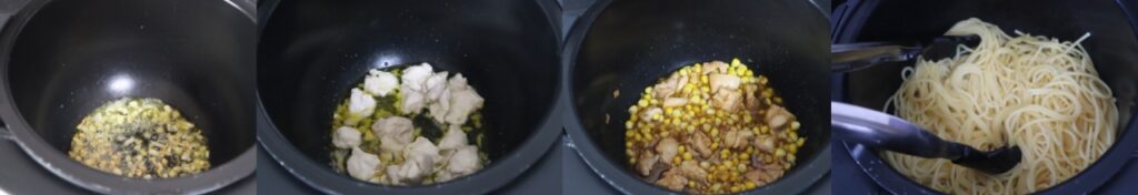 とうもろこしと鶏もも肉のガーリックバター醤油パスタのレシピ
