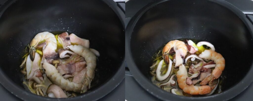 エビとイカときのこのアヒージョのレシピ