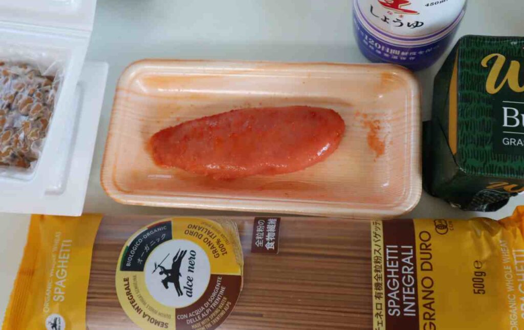 納豆と明太子の和風パスタの材料