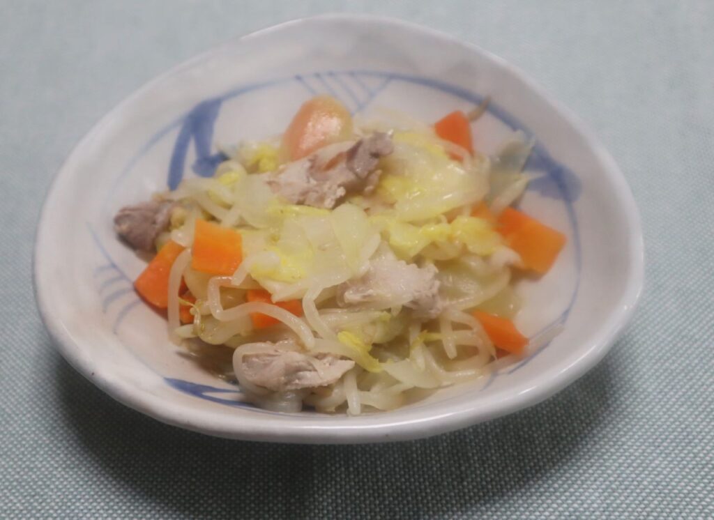 豚肉入り野菜炒めの出来上がりと味