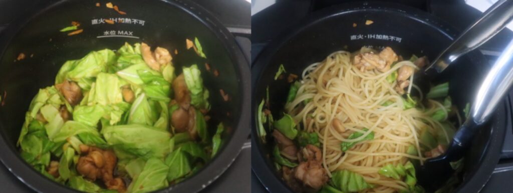 鶏もも肉とキャベツのガーリックバター醤油パスタのレシピ