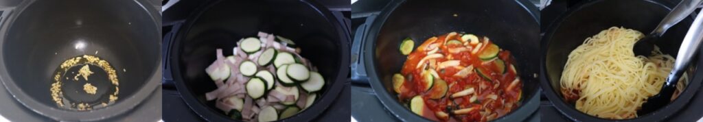 ベーコンとズッキーニのトマトソースパスタのレシピ